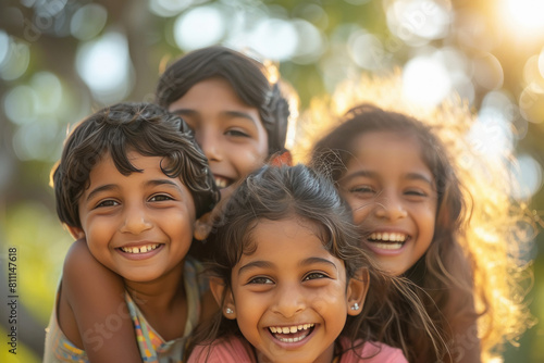 indian children group laughing together