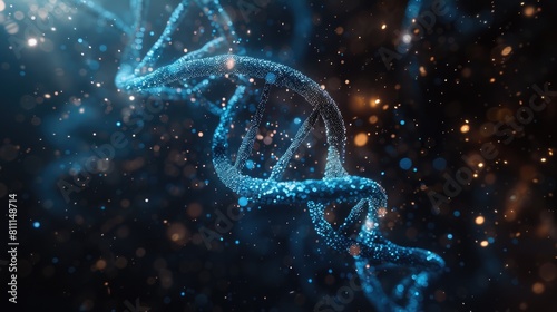 A photo of a double strand of blue and white DNA against a black background.