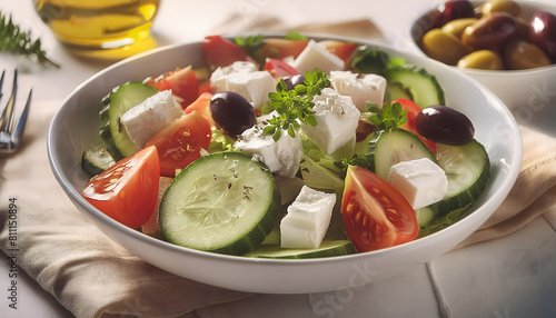 salat, griechisch, feta, tomaten, gurken, oliven, neu, close up, weiss, essen, bunt, lunch, gesund, Grieche, Schafskäse, kräuter, lecker, frisch