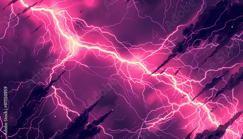 stream of pink lightning strikes, half vintage comic book pattern