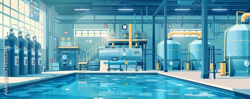 Illustration of a water treatment facility using advanced technology to remove toxic contaminants from drinking water