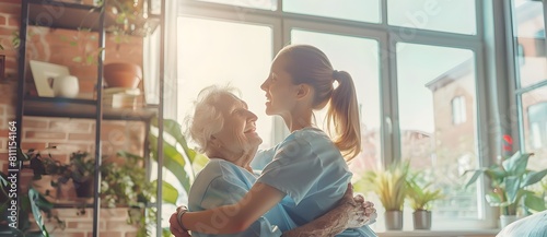 Tender moment between a young woman and her elderly grandmother in a cozy home setting, reflecting love and care 3.