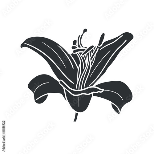 Lily Icon Silhouette Illustration. Flowers Vector Graphic Pictogram Symbol Clip Art. Doodle Sketch Black Sign.