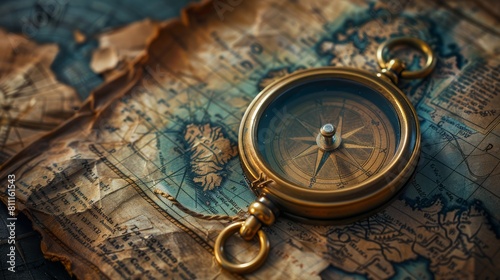 A vintage pocket watch sits on a map.