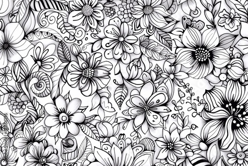 Coloring book antistress pattern is beautiful flowers