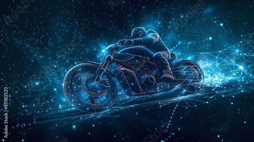 Abstract image of a motorcycle racing in the form starry, generative Ai