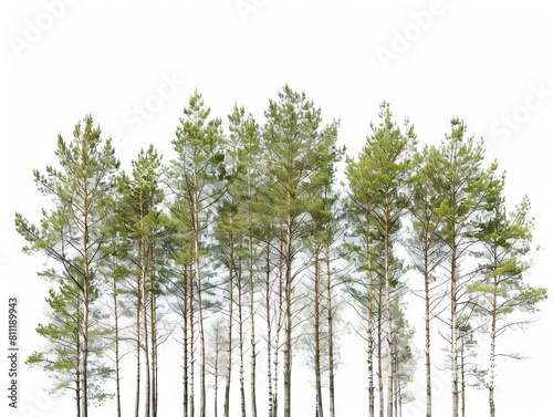 A row of trees on a white background.