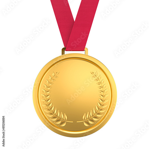 Blank gold medal on transparent background