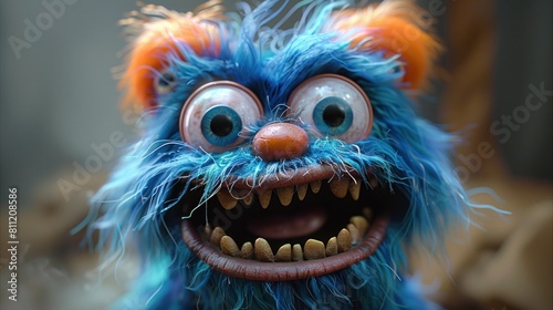 blue monster doll with fur