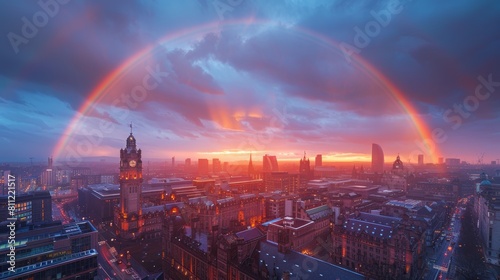 Stunning Rainbow Over Glasgow City Chambers and George Square at Sunset