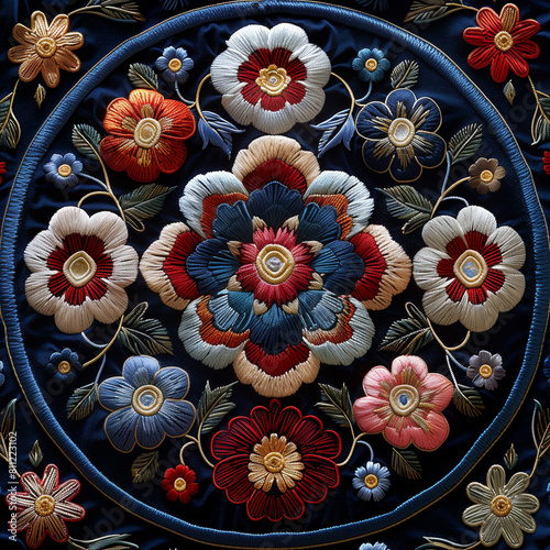 a close up of a decorative piece of cloth with flowers