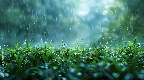 Lush Green Plants Glistening Under Heavy Monsoon Rain