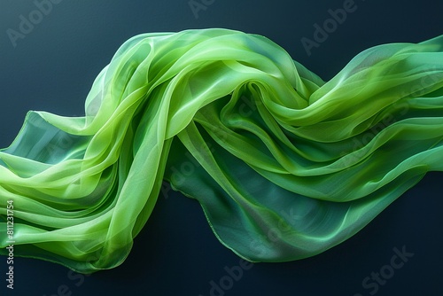 Abstract green smoke swirls and flows on a black background