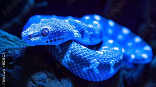 close up of a blue snake