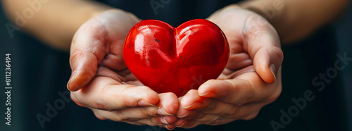 A person holding a red heart in their hands.