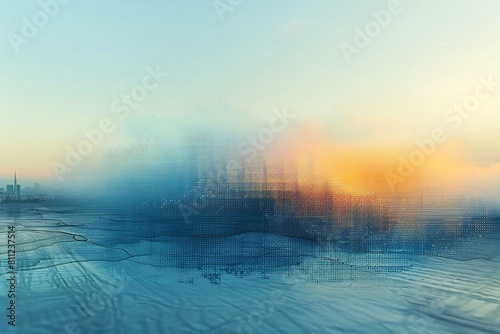  render of modern city in foggy day, Mixed media