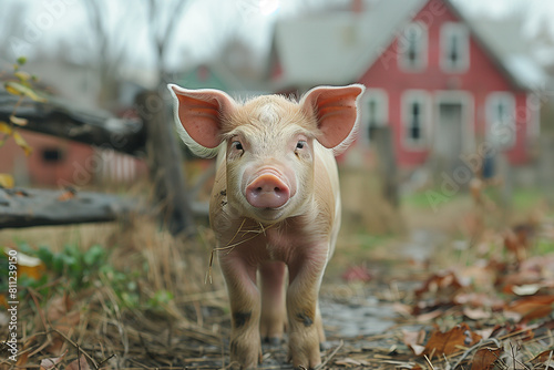 A small pig is seen walking along a dirt road