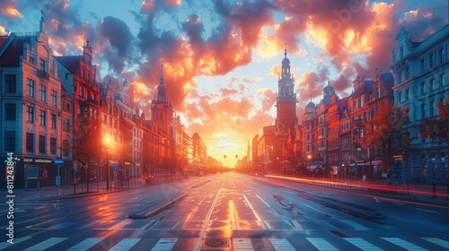 Stunning Sunrise Over Historical Wroclaw Market Square With Vibrant Sky