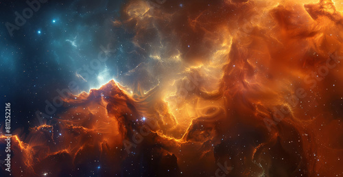 Galaxy, space and stars in orbit with orange sky in universe for adventure, exploration or fantasy. Background, night and wallpaper of interstellar solar system for astrology, astronomy or planet