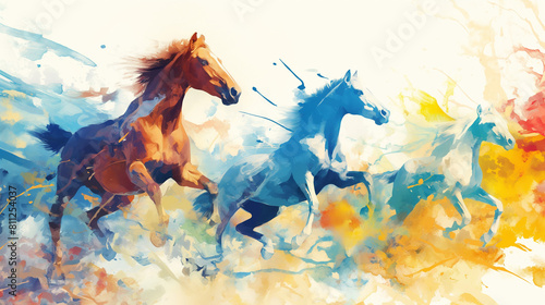 Cavalos e tinta azul e amarela - wallpaper HD