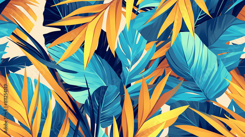 Planta e folhagem tropical azul e amarelo - wallpaper hd