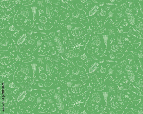 Artistic Vegetable Sketches Seamless Background for Eco-Friendly Designs.