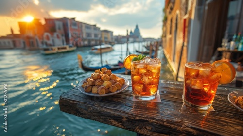 Sundown Aperitivo in Venice: Refreshing Spritz Drinks and Traditional Snacks Overlooking the Grand Canal