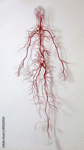 Artistic representations of the human circulatory and nervous systems, highlighting anatomical details and connections.