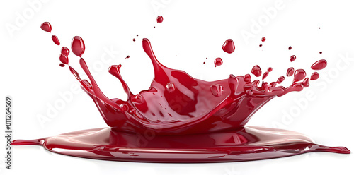 Red juice wine splash with drops isolated on white background