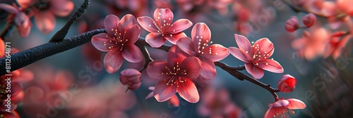 Beautiful blooming sakura branch on black background with bokeh effect