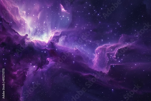 A breathtaking view of a purple and blue space filled with countless stars and a mesmerizing nebula, A mesmerizing purple nebula stretching across the horizon