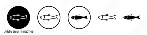 Aquatic Life Icon Set. Ocean Fish Vector Symbol, Seafood Emblem.