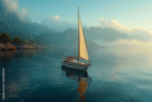 Illustration of a sailboat leaving a safe harbor heading towards the open sea, depicting bold financial moves,