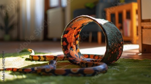 Pet Snake Navigates Homemade Obstacle Course in Living Room