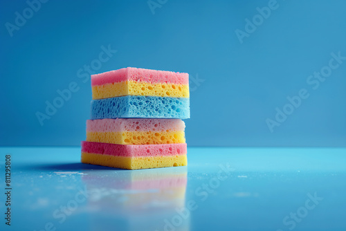 Three sponges arranged vertically on top of each other.