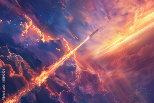 Spectacular Twilight Spacecraft Launch Illustrating Exploration and Adventure