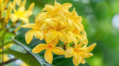 Blooming Bunch of Tiare Flowers in Oceania - Closeup of Yellow Tiare Plants in Summer