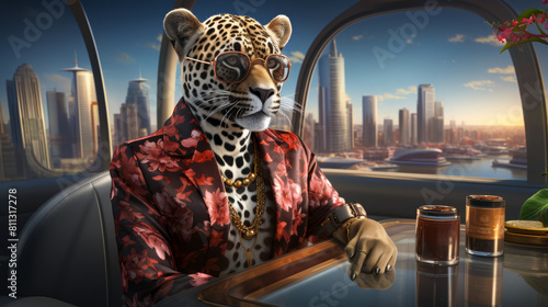 A leopard wearing a suit