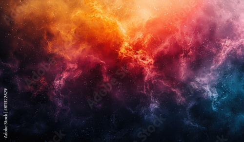 Abstract background, gradient of red and orange, dark sky blue and black. Created with Ai