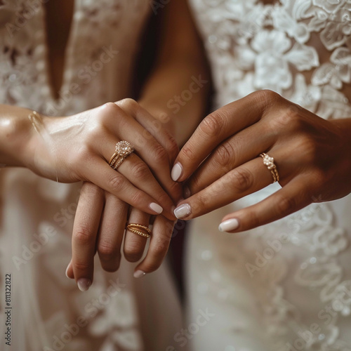 Manos de los novias el día de la boda poniéndose los anillos