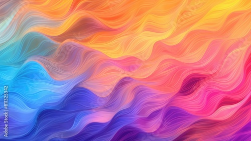 Colorful abstract wave pattern with a vibrant flow of hues in a dynamic design. Rainbow wallpaper or background with rough texture. The colors are vibrant and blend into each other seamlessly. AIG35.