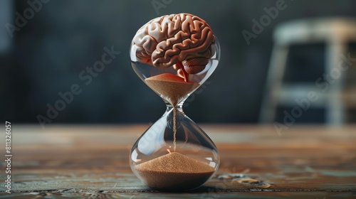 Illustrating the lifetime of the human brain in relation to the passing countdown of time within an hourglass, tying in themes of psychology and medical concepts