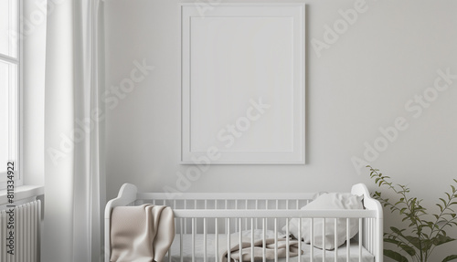 Minimalist Nursery Room with Large White Frame