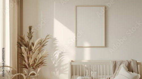 Minimalist Nursery Room with Large White Frame