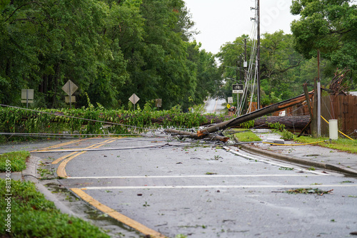 Tallahassee, FL, United States - May 10, 2024. Three tornadoes ripped through Leon County in Florida, leaving extensive property damage, especially in the Tallahassee area. 