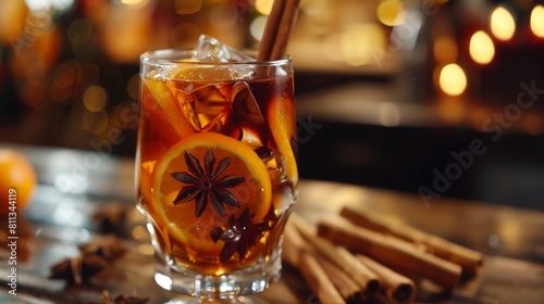 American cuisine. Mulled wine with white wine, rum and raisins. 