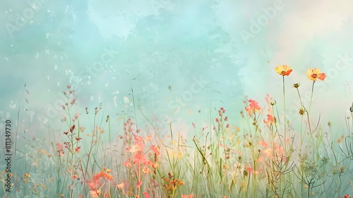 Encouraging phrase on softly textured pastel floral meadow background, high-definition