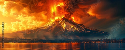 force of nature - mountain massif with volcanic eruption