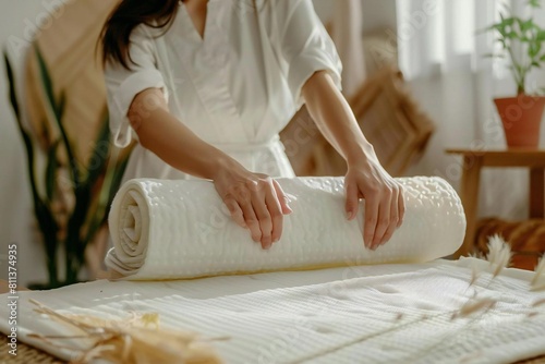 Therapist Preparing Acupressure Mat for Healing Massage Therapy Session