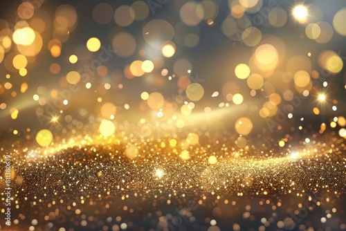 A blurry image of gold glitter with a star in the center. The image is a representation of the idea of a bright and shiny moment, possibly a celebration or a special occasion